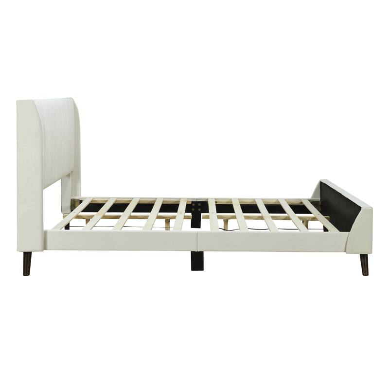 Twin/Full/Queen Size Velvet Upholstered Platform Bed Frame with Headboard and Wooden Slats Support, No Box Spring Needed