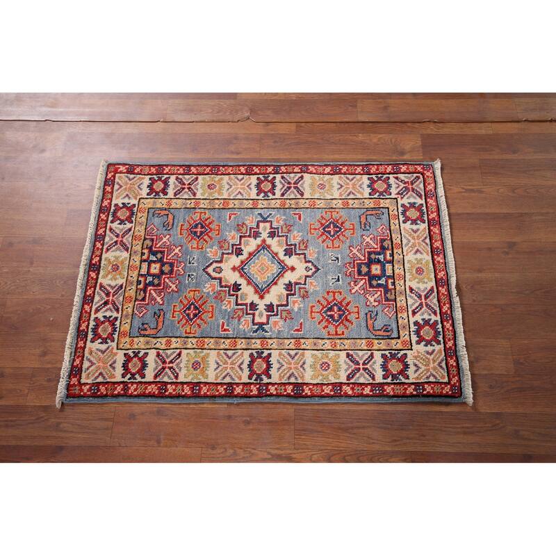 Light Blue Kazak Oriental Foyer Rug Hand-Knotted Wool Carpet - 2'1" x 2'11"