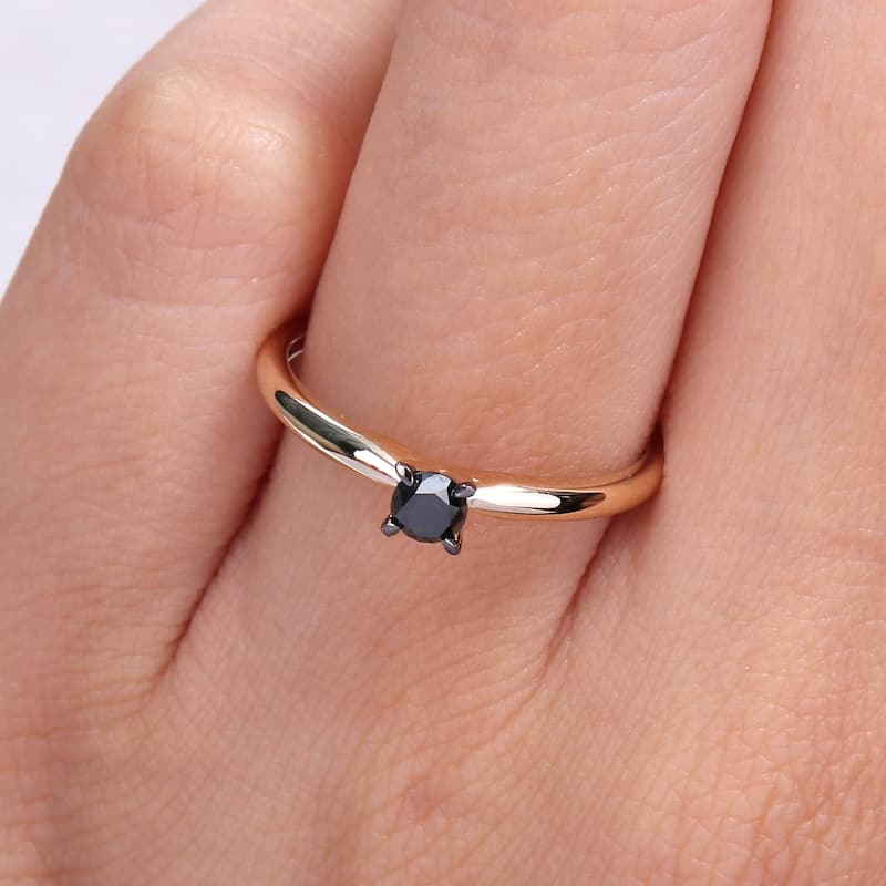 Miadora 1/4ct TDW Black Diamond Solitaire Engagement Ring in 14k Yellow Gold