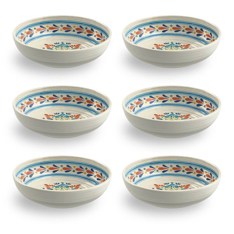 Abode Homewares La Cena Medallion Planta Low Bowl - Beige - 8" - Set of 6 - 6 Piece