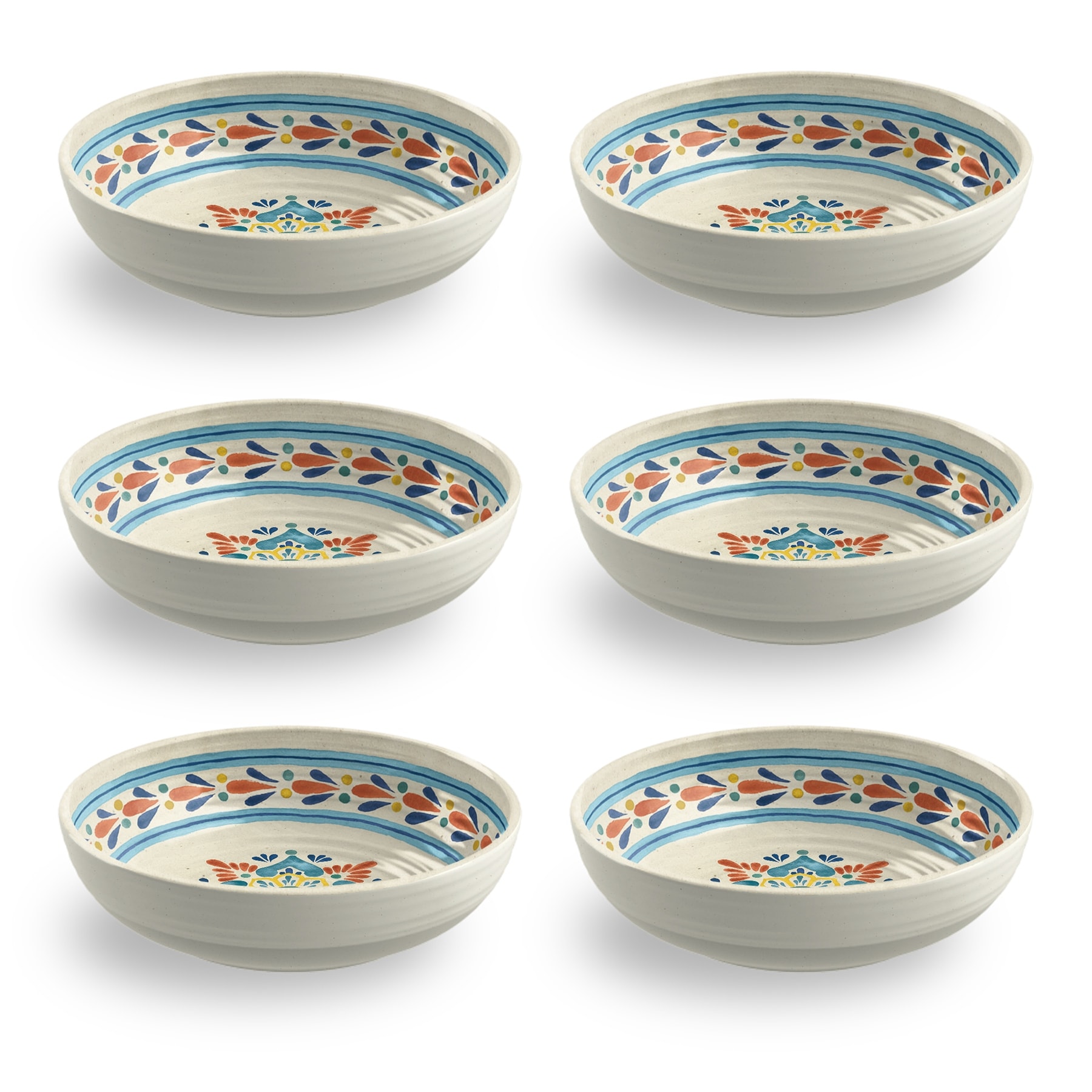 Abode Homewares La Cena Medallion Planta Low Bowl - Beige - 8" - Set of 6