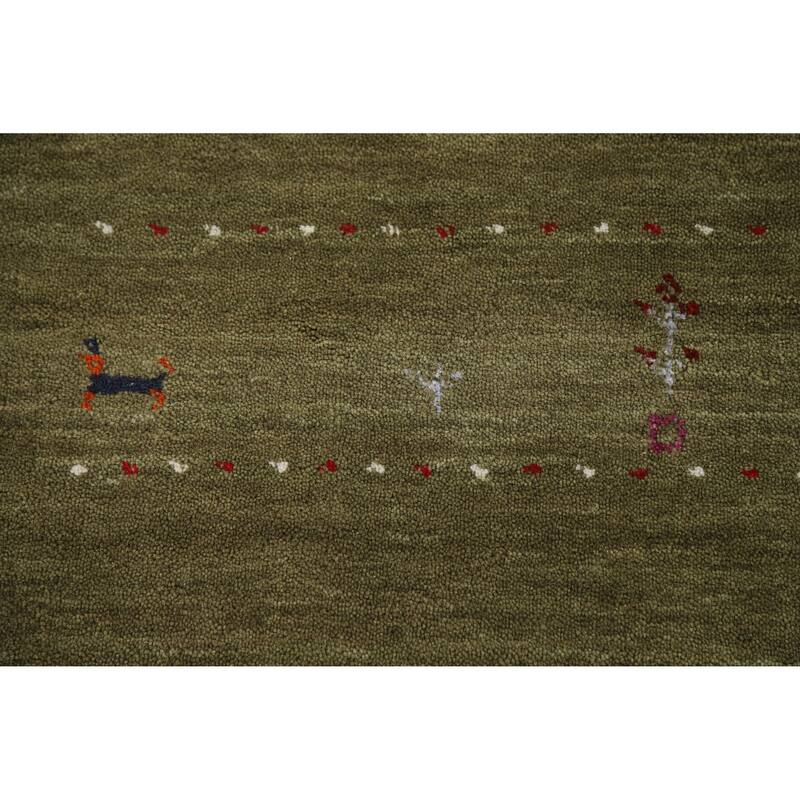 Hand Knotted Oriental 100% Wool Carpet Tribal Animal Pictorial Green Gabbeh Area Rug - 7' 8'' X 4' 11''