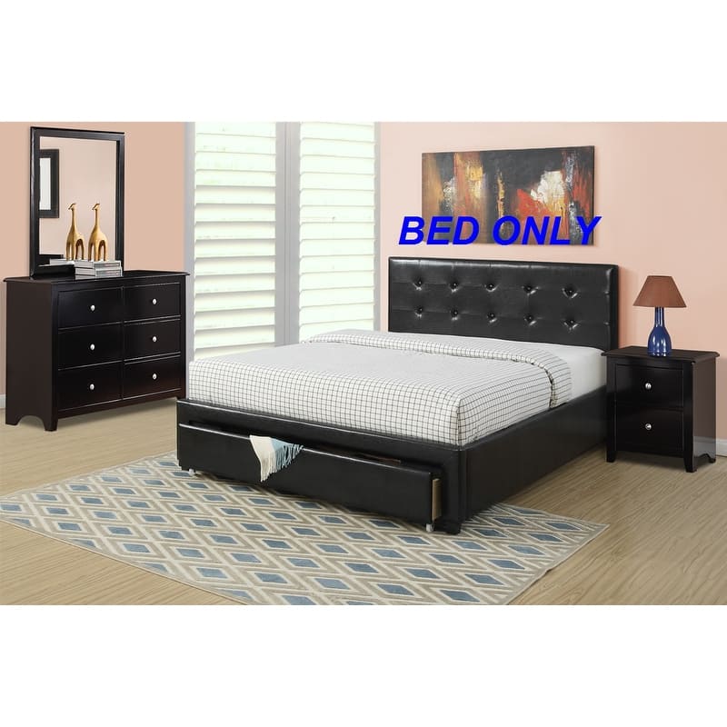 Full Size Upholstered Bed with Tufted Headboard and Under Bed Storage