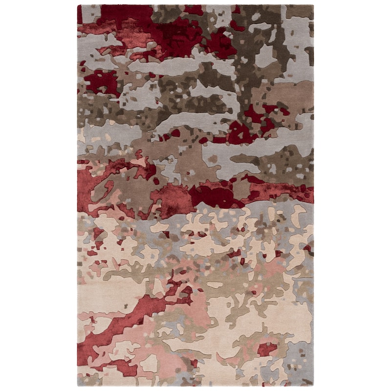SAFAVIEH Handmade Fifth Avenue Rufina Abstract Wool Rug - Grey/Red - 6' Square