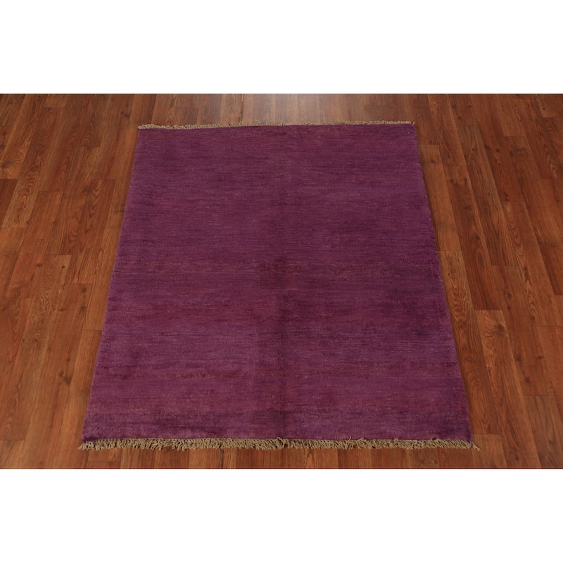 Purple Gabbeh Modern Rug Hand-Knotted Wool Carpet - 3'4" x 3'7"