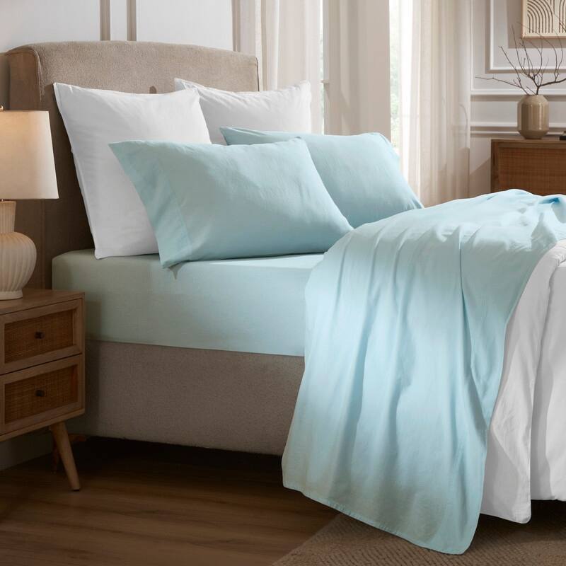 Superior Carmen 100% Cotton Relaxed Wash Bed Sheet Set - Twin XL - Blue