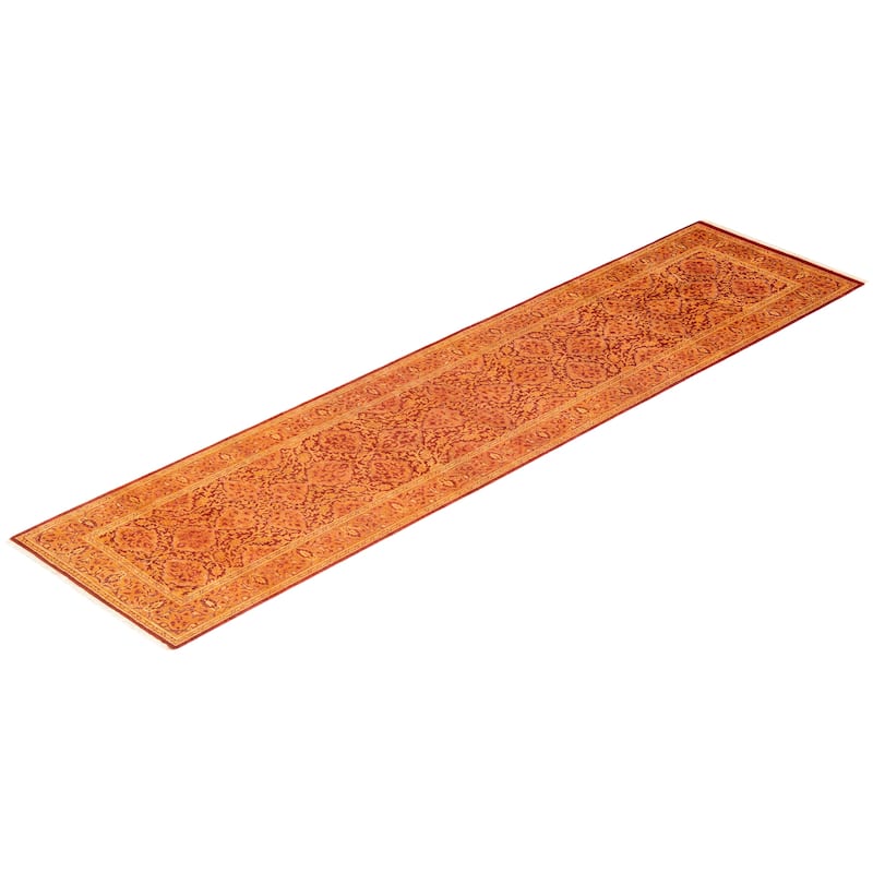 Overton Hand Knotted Wool Traditional Oriental Orange Runner