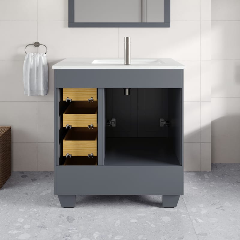 Eviva Loon 30"W Bath Vanity with Carrara Quartz Vanity Top & Undermount Sink