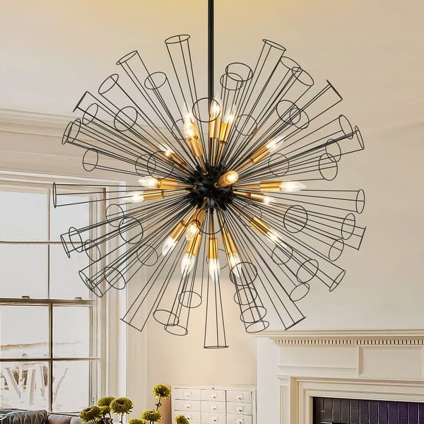 slide 2 of 30, 18-Light Modern Large Round Sputnik Globe Chandelier Orb Starburst Firework Living Room Chandelier