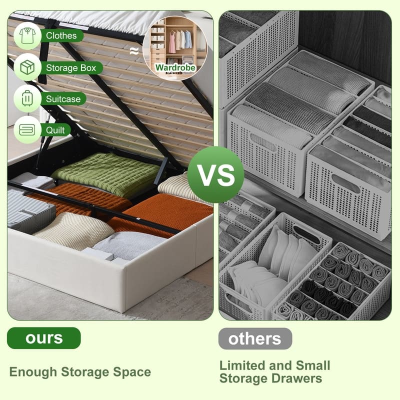 Upholstered Platform Bed With Charging Station & LED Lights