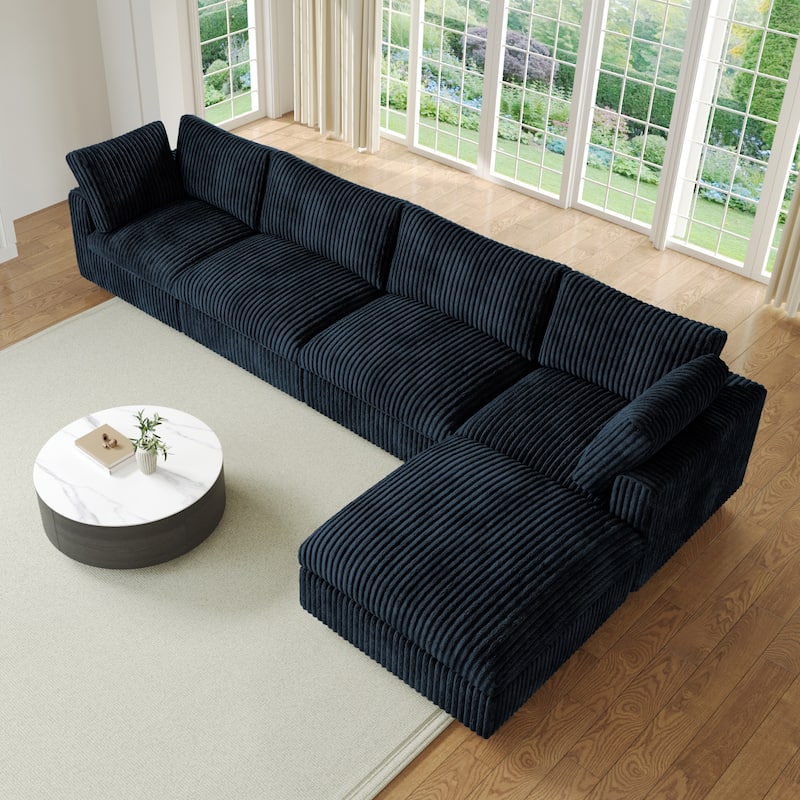 L-shaped Soft Plush Upholstered Modular Sectional Sofa Deep Living Room Couch - Black-5 Seater