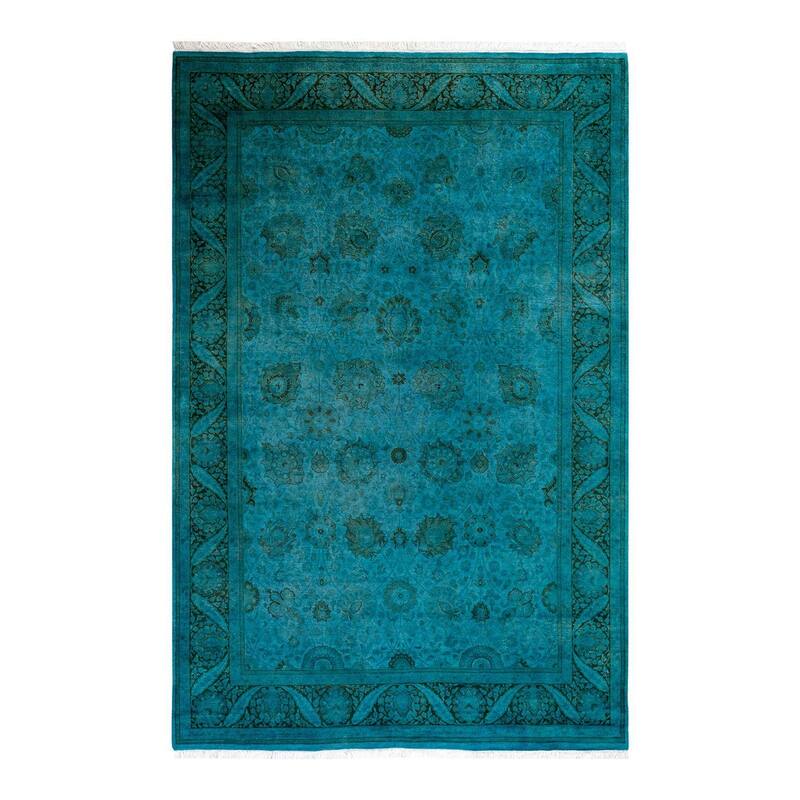Overton Hand Knotted Wool Vintage Inspired Modern Contemporary Overdyed Blue Area Rug - 6' 0" x 9' 4"