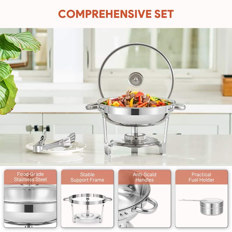 5 qt Stainless Steel Round Chafing Dish Buffet Set for Catering