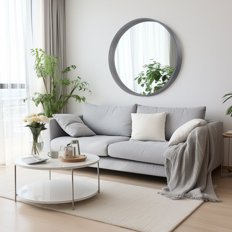 Classic Wooden Frame Farmhouse Round Wall Mirror