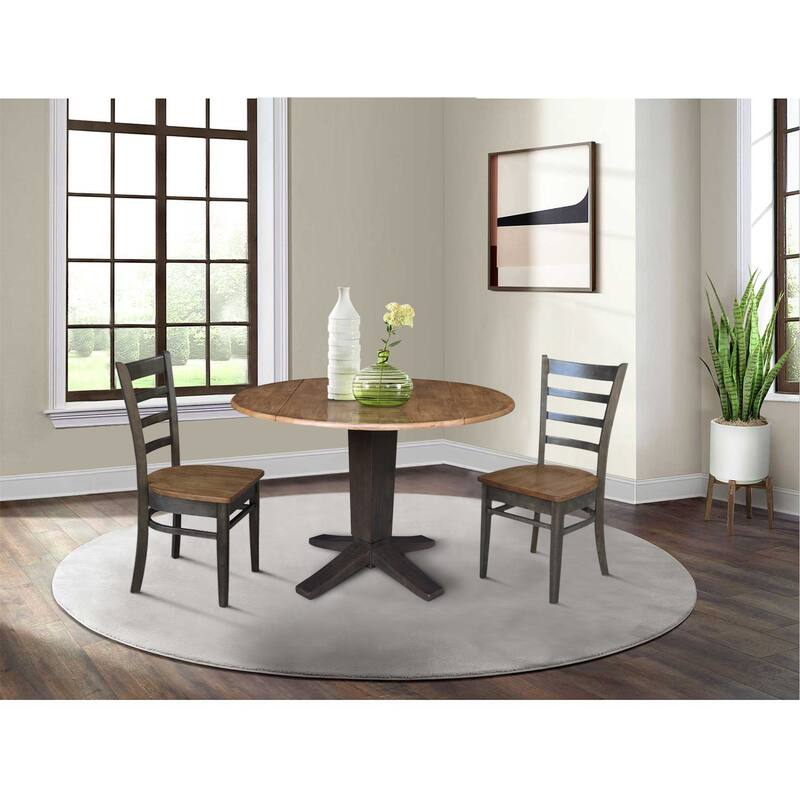 42 in Round Drop Leaf Pedestal Table with Dining Chairs in Hickory/Washed Coal