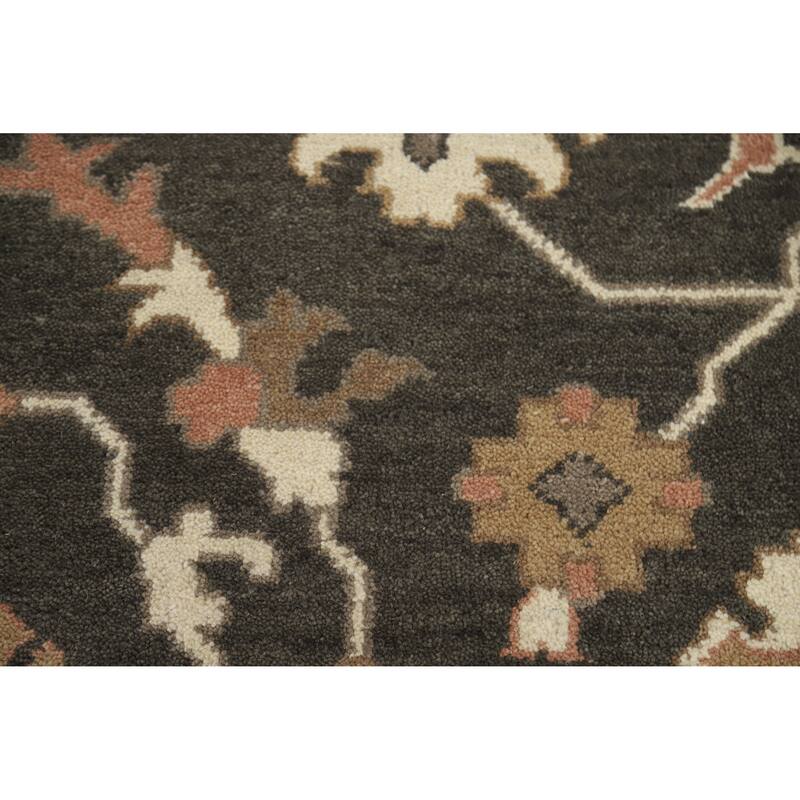 Brown Floral Oushak Indian Area Rug Hand-Knotted Wool Carpet - 9'3" x 12'0"