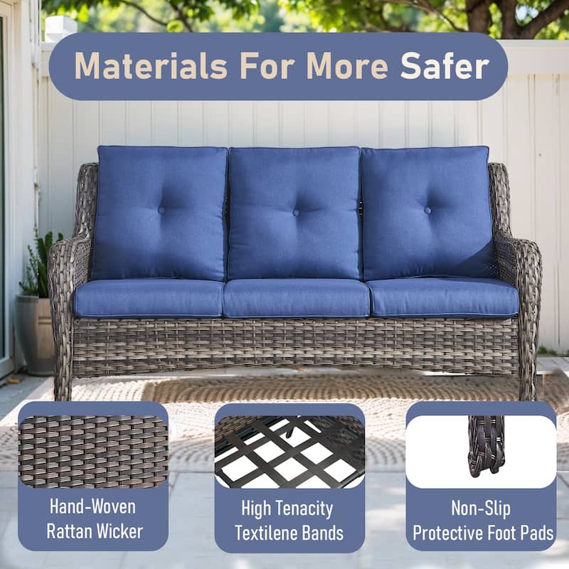 Outdoor Sofa with Swivel Chairs and Glider Sofa - Blue cushion - Grey