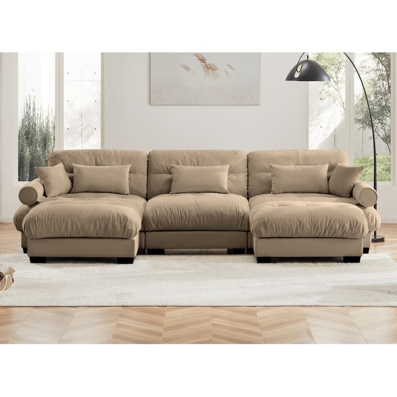 Modern Reversible 3-Seat Modular Sectional Corner Sofa Couch with Waist Pillows - Camel