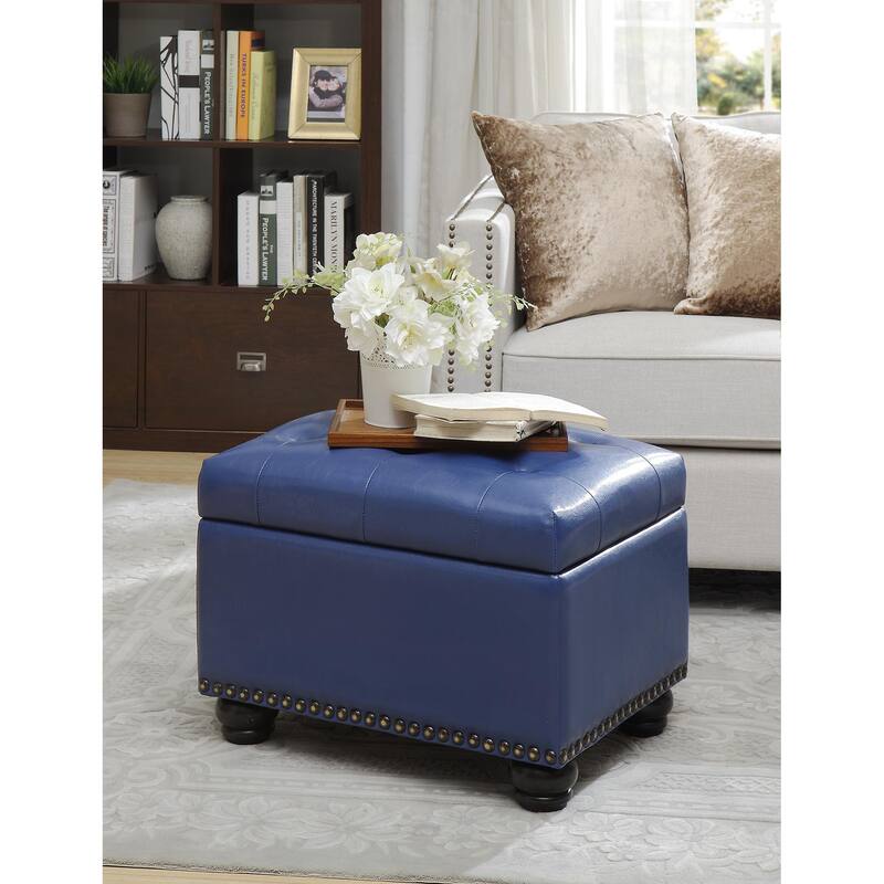 Convenience Concepts Designs4Comfort 5th Avenue Storage Ottoman - Blue Faux Leather