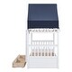preview thumbnail 40 of 56, Twin Over Twin Playhouse Style Castle Style Bunk Bed Wooden Bed Frame with Tent and 2 Drawers (No Box Spring Needed)