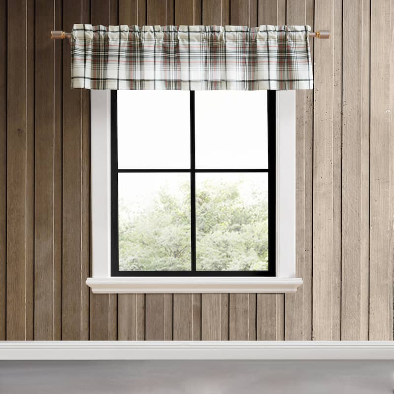 Eddie Bauer Alder Plaid Grey Pole Top Window Valance - 86 x 15