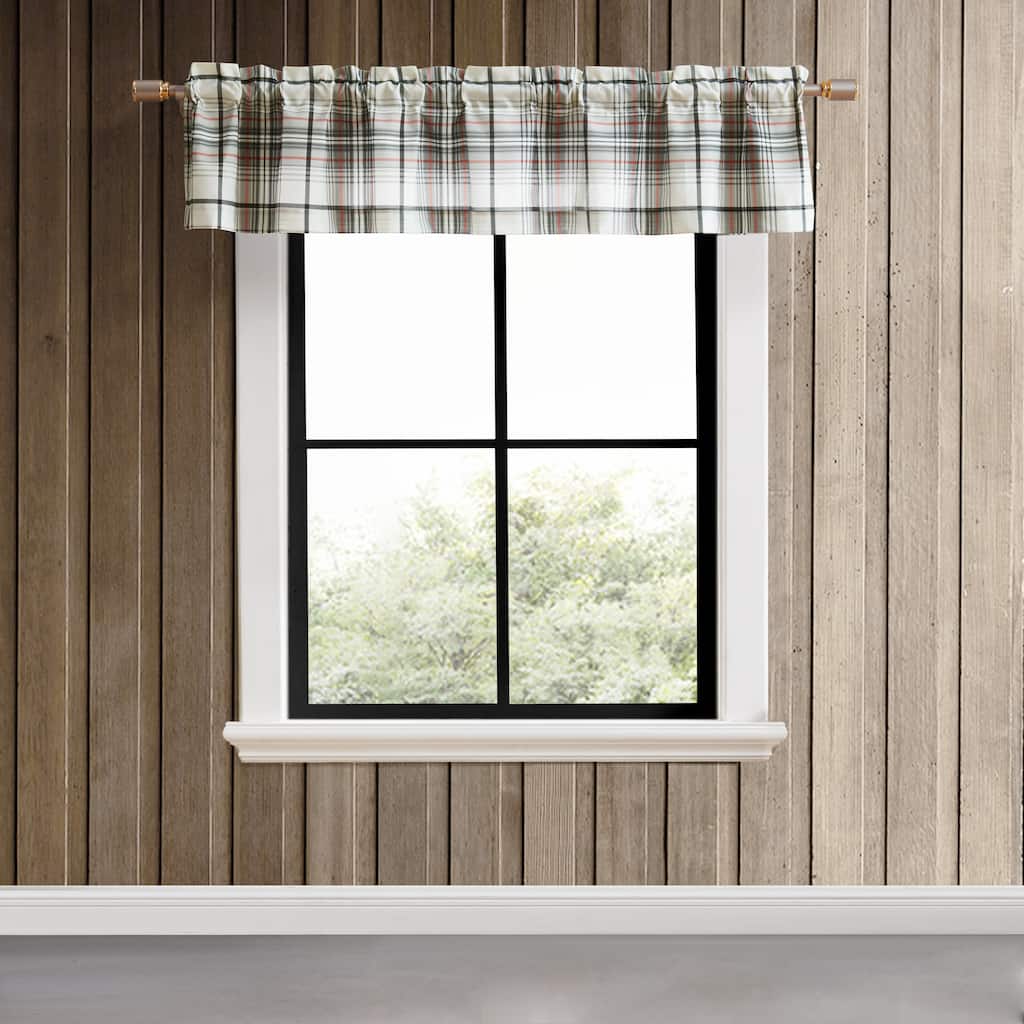 Eddie Bauer Alder Plaid Grey Pole Top Window Valance - 86 x 15