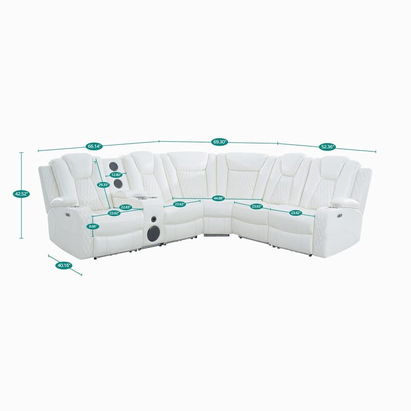Premium Air Leather Home Theater Loveseat with LED Lights, Recliner with Built-in Speakers & Wireless Charging
