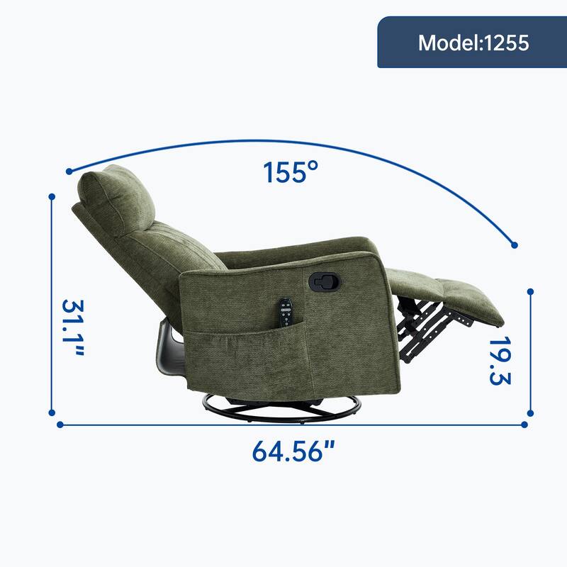 Swivel Recliner Chair with Heat & Massage, Heavy Duty Manual Recliner Chair, Glider Rocker Chair with Side Pocket