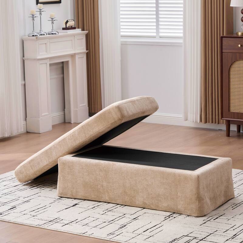 46"W Modern Chenille Storage Ottoman
