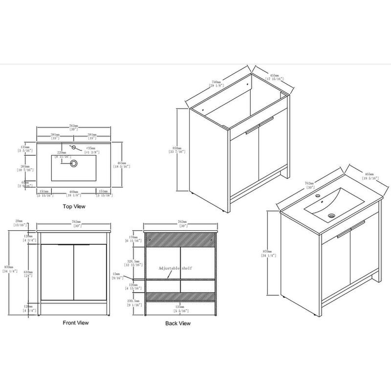 Malwee 24"/30"/36" FreeStanding Bathroom Vanity, Floor Stand Bathroom Vanity with Sink,Soft Close Door and Adjustable shelf