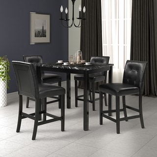 Marble Top Dining Table Set with 4 Leather-Upholstered Chairs - On Sale ...