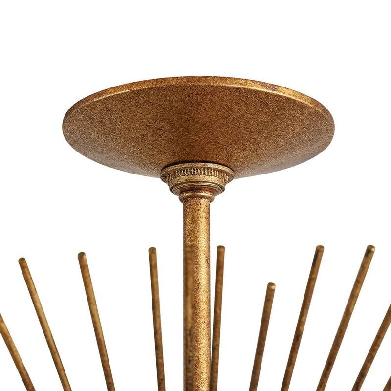 3-Light Vintage Luxe Gold Leaf Sunburst Semi Flush Ceiling Light
