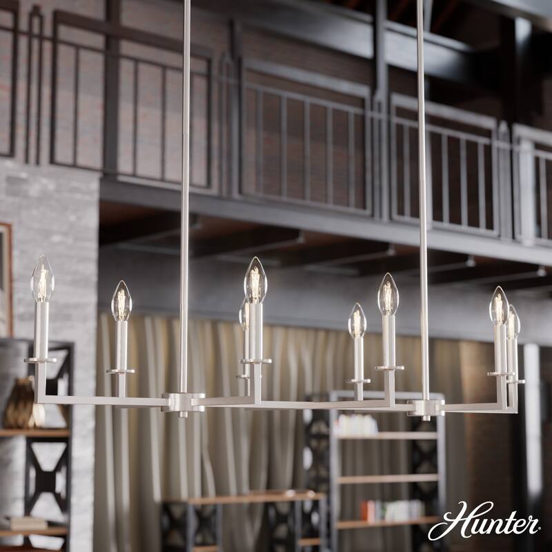 Hunter Bearden Chandelier - Entry, Dining Room, Kitchen Island - Transitional, Industrial, Contemporary, Candle - 8-Light Linear - 48" - Brushed Nickel