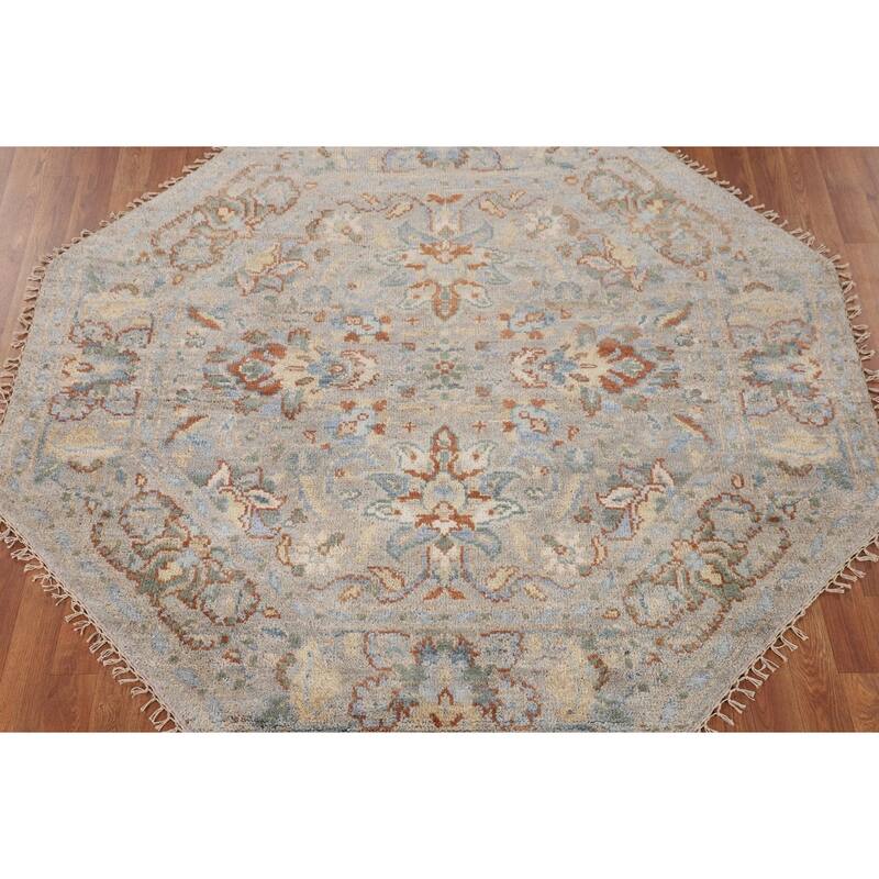Heriz-Serapi Oriental Octagon Rug Hand-Knotted Wool Carpet - 5'11" x 5'10"