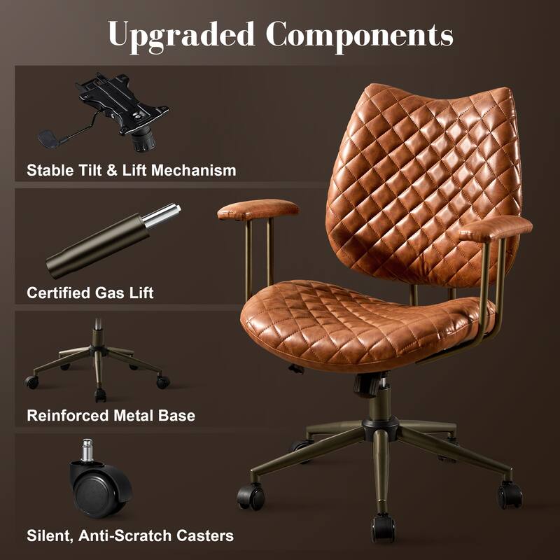 HOOOWOOO Mid-Century Leather Ergonomic Office Chair Adjustable Swivel Task Chair