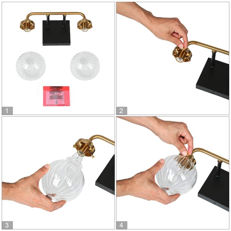 2/3/4-Light Black Gold Bathroom Vanity Light Modern Ribbed Glass Wall Sconces