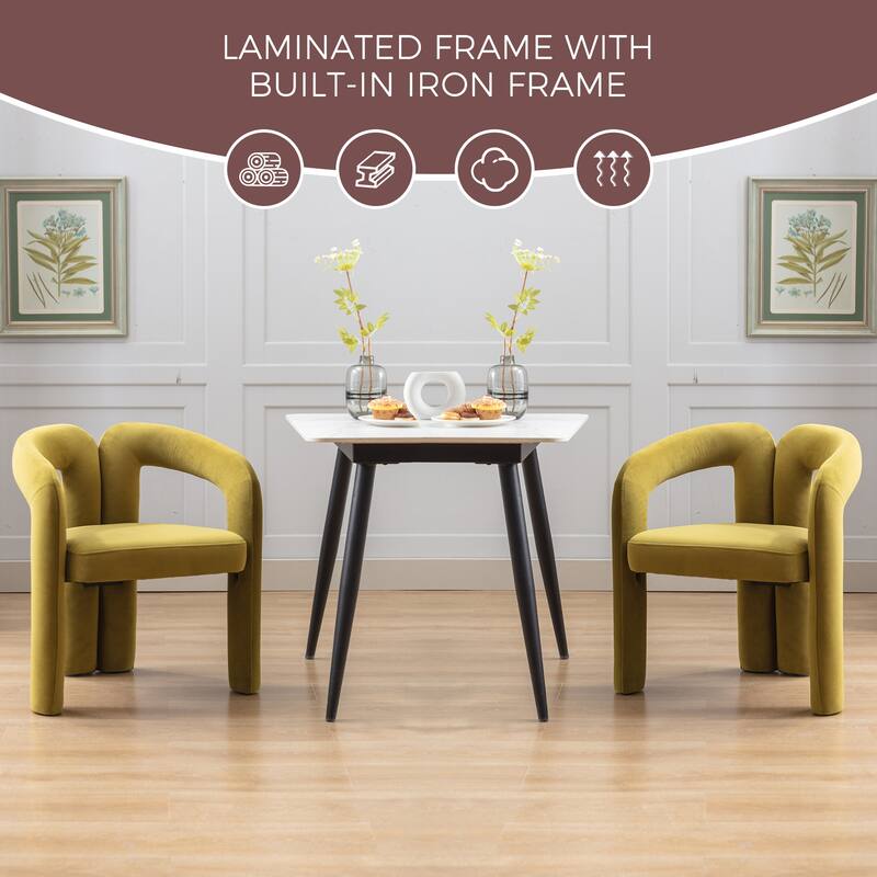 Olive Modern 25.2" Upholstered Accent Chair with Curved Circular Backrest and High-Density Foam (Set of 2)