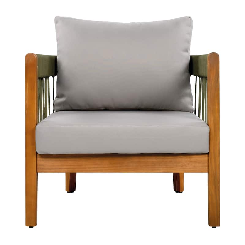[Set of 2] Acacia Wood Outdoor Club Chair with Handwoven Rope Accents & Curved Backrest - Water-Resistant,Removable Cushions