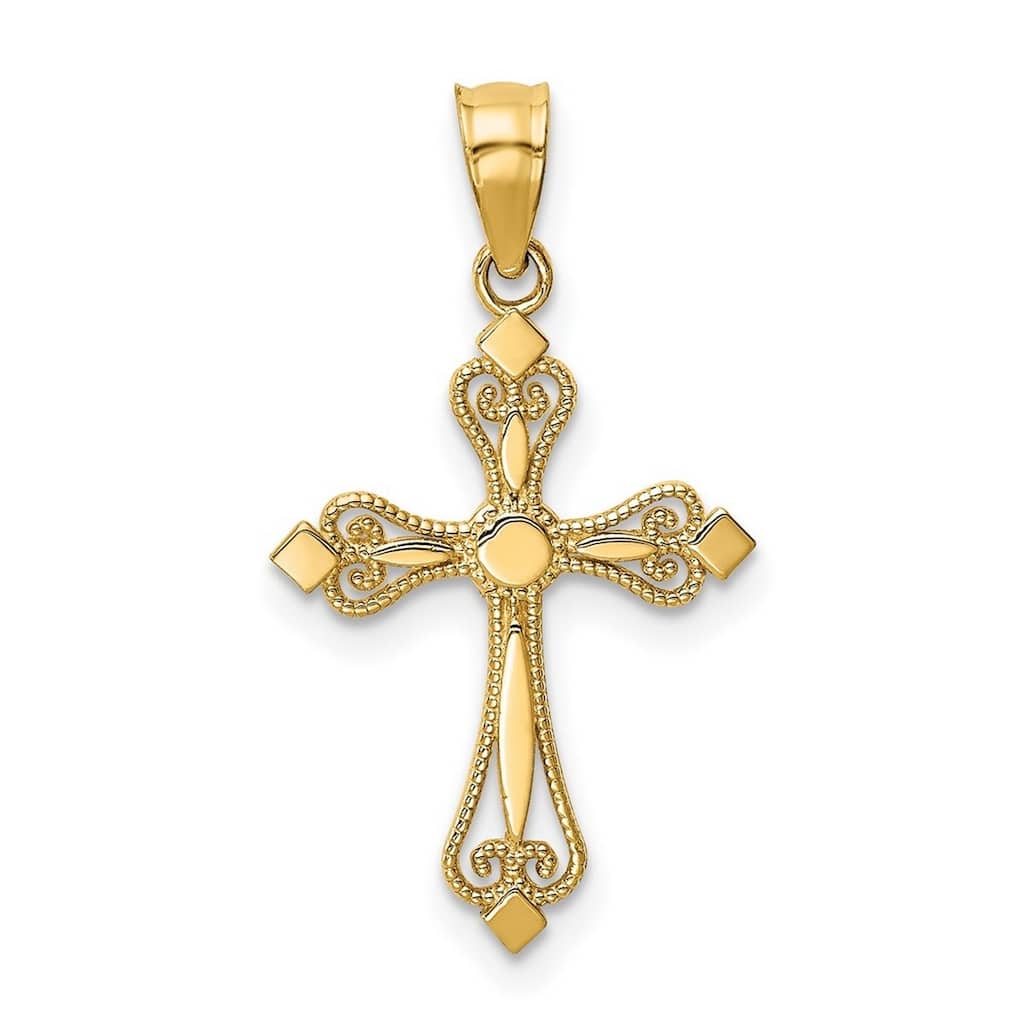 Curata 14k Yellow Gold 18" Ornate Small Cross Pendant Necklace 21x14mm