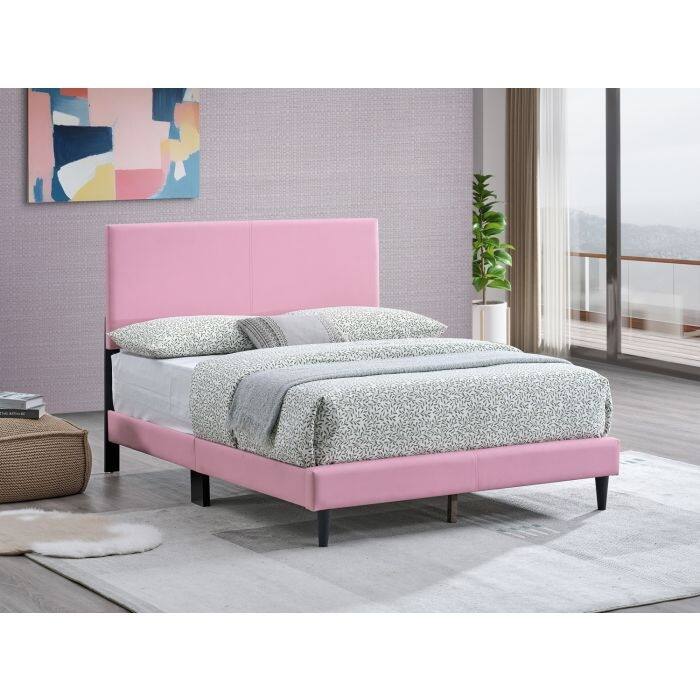 Modern Pink Faux Leather Full Bed Frame with Adjustable Headboard - Pink