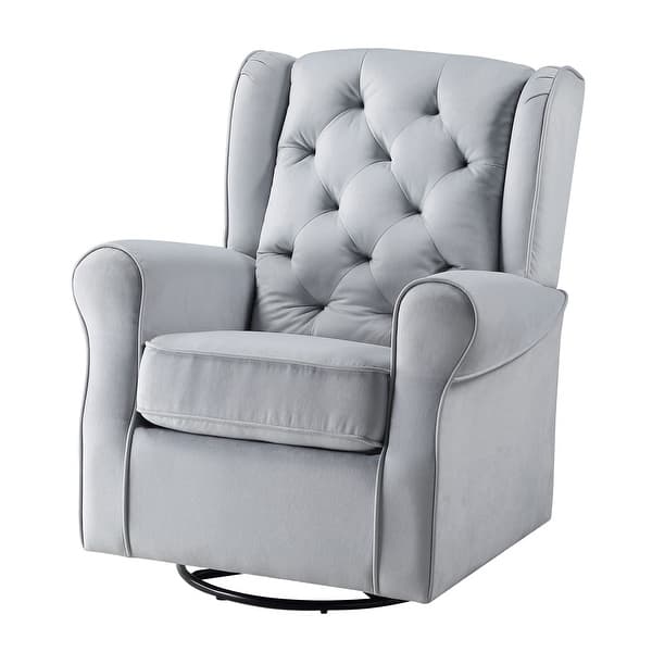 slide 2 of 8, Grey Glider Swivel Chair: Transitional Design with Tufted Back and Stable Metal Base Gray