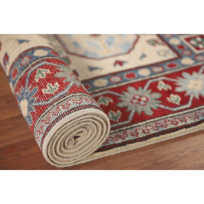 Geometric Kazak Runner Rug Hallway Handmade Wool Carpet - 2'9" x 9'4"