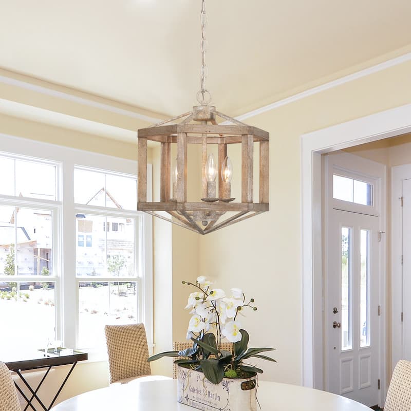 Modern Farmhouse 3-Light Wood Chandelier French Country Ceiling Light ...