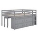 preview thumbnail 62 of 144, Twin/Full Size Low Loft Bed with Retractable Writing Desk and 4 Drawers, Wooden Loft Bedframe w/ Lateral Portable Desk & Shelves