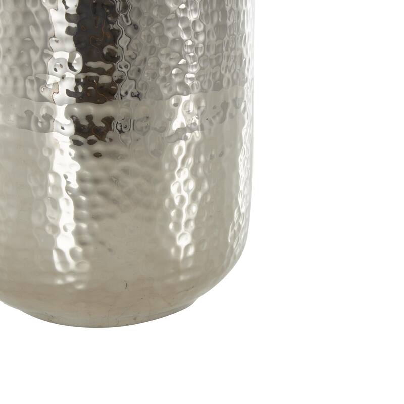 Silver Aluminum Metal Hammered Decorative Vase with Cone Shaped Opening