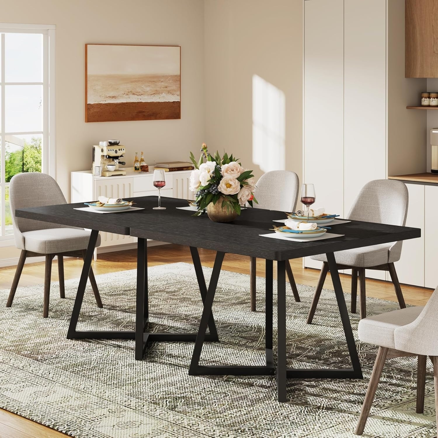 31.5 Inches Industrial Square Dinner Table with Metal Base