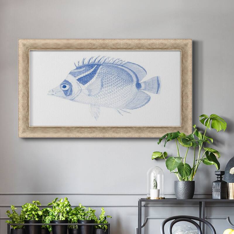 Blue & White Tropical Fish IV Premium Framed Canvas- Ready to Hang