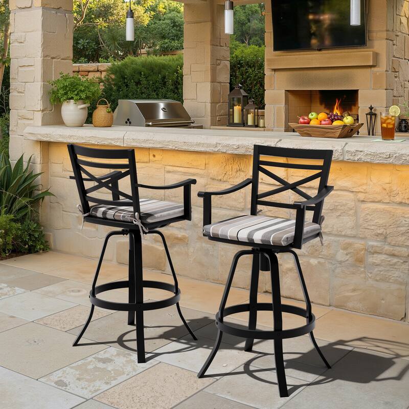 Pellebant Patio Outdoor Indoor Aluminum Swivel Bar Stools Dining Chairs with Sunbrella Cushion