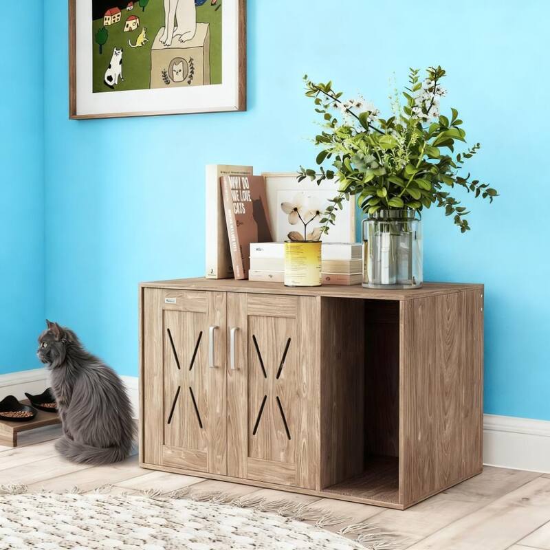 Cat Washroom End Side Table Cat Litter Box Enclosure with Scratching Board