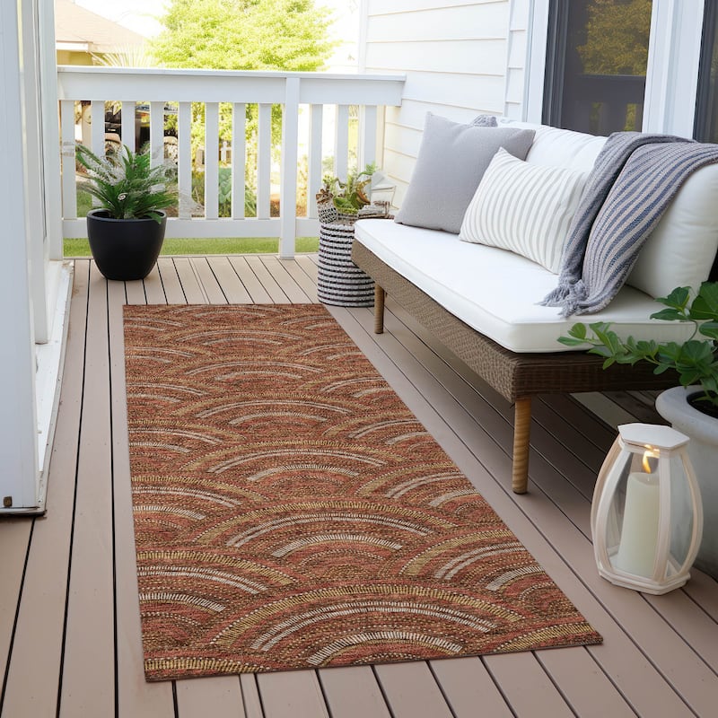 Machine Washable Indoor/ Outdoor Modern Mosaic Chantille Rug - Paprika - 2'3" x 7'6"